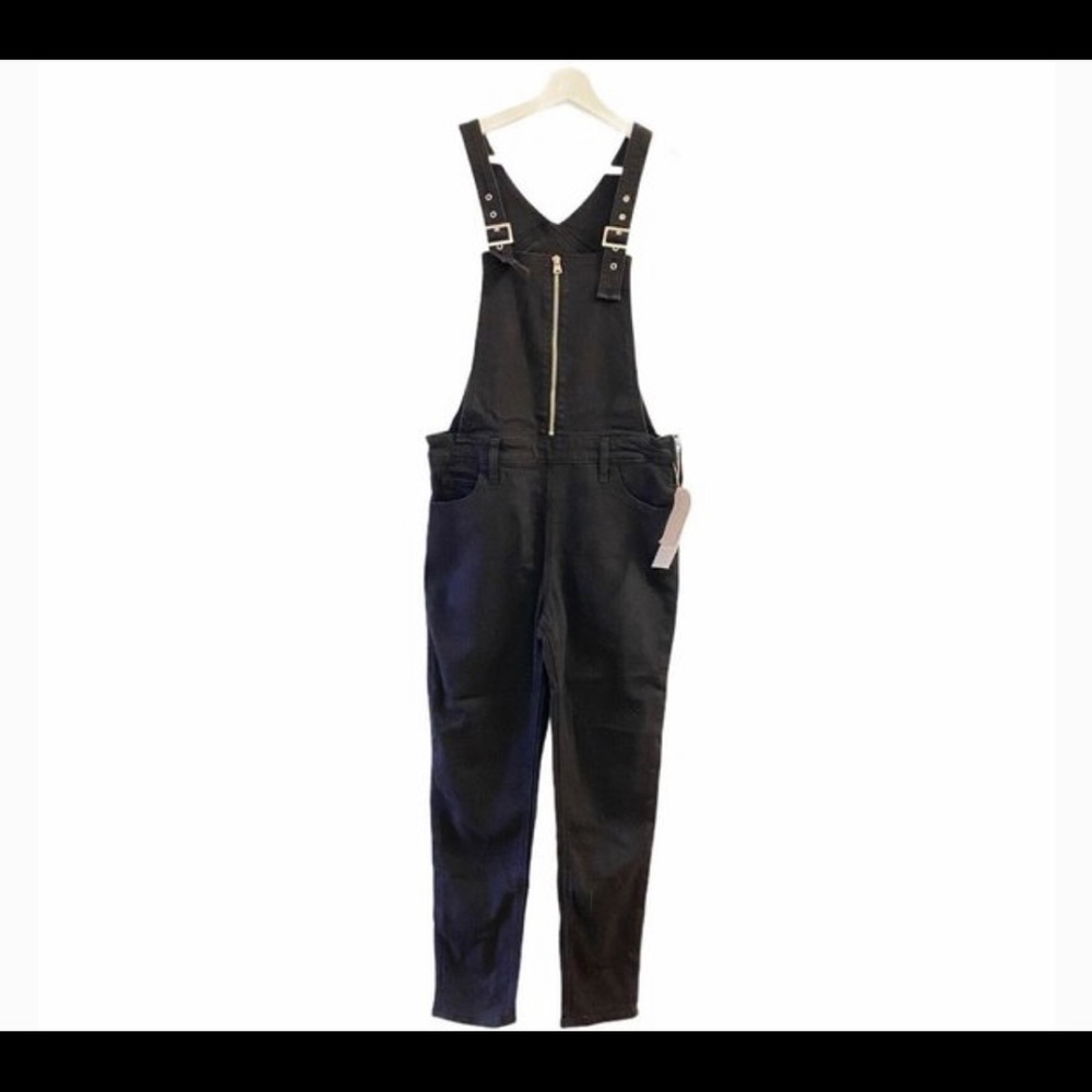 Levi Black front zip skinny overalls